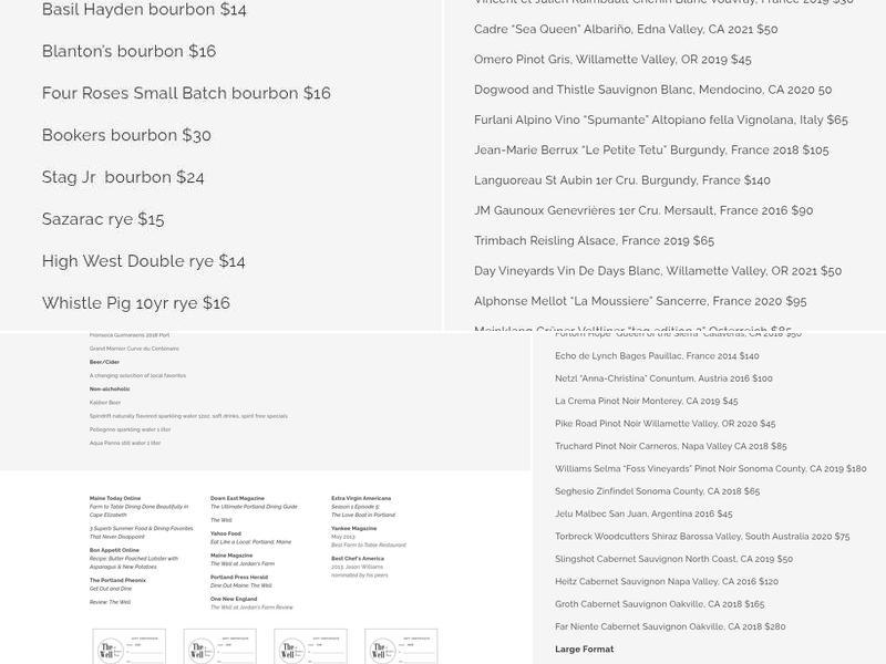 The Well at Jordan's Farm Menu