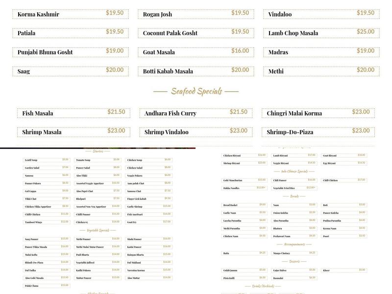 India Palace Bar and Tandoor Menu