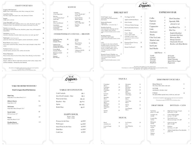 Coppin's Restaurant & Bar Menu