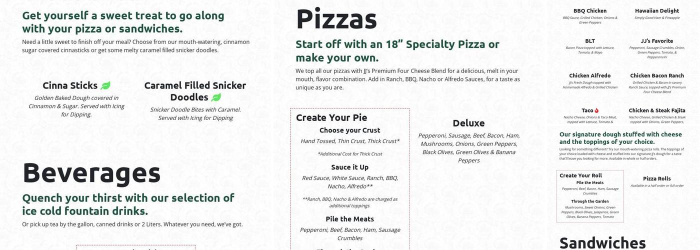 JJ's Pizza Menu