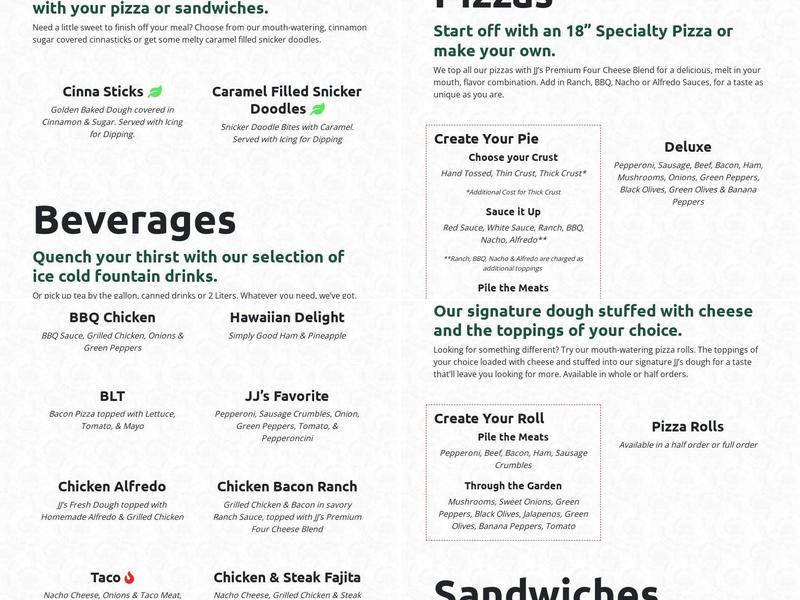 JJ's Pizza Menu