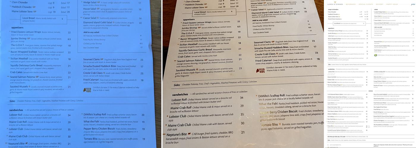 DiMillo's On the Water Menu