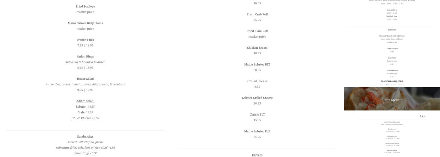Gilberts Chowder House Menu
