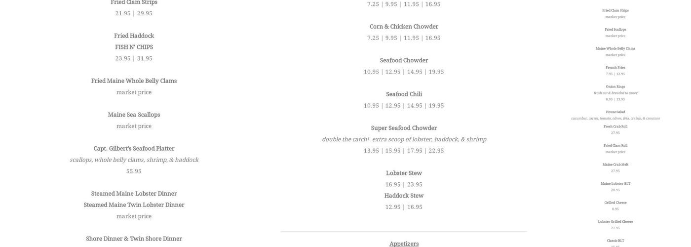 Gilberts Chowder House Menu