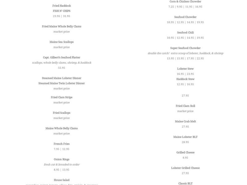 Gilberts Chowder House Menu