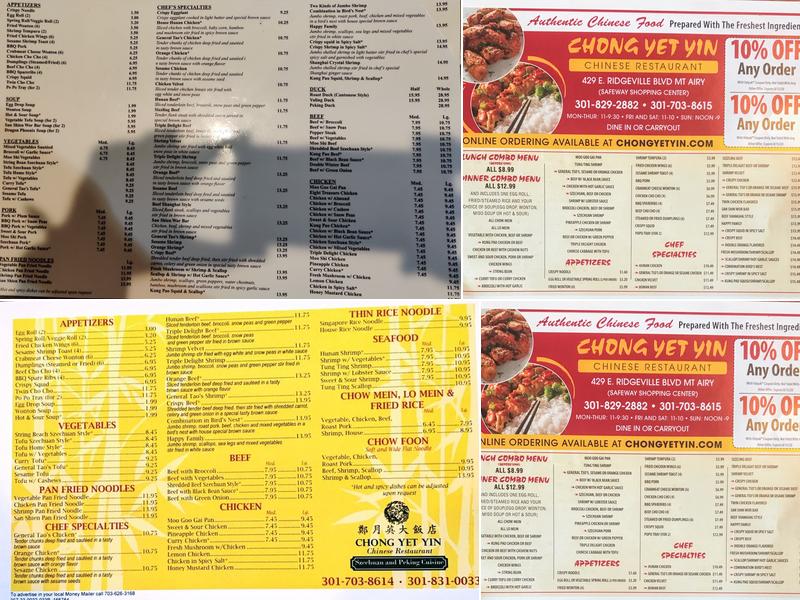 Chong Yet Yin Chinese Restaurant Menu