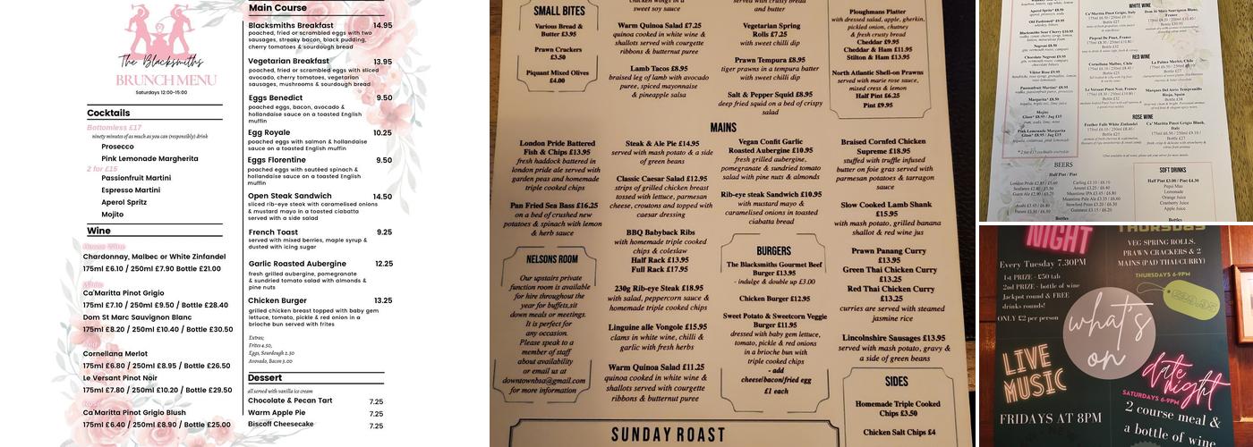 The Blacksmiths Arms Menu