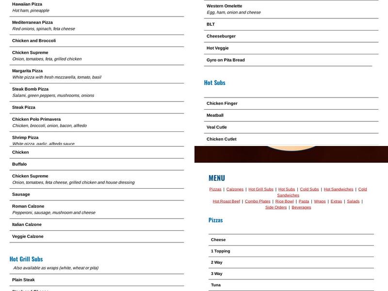 Salisbury House of Pizza Menu