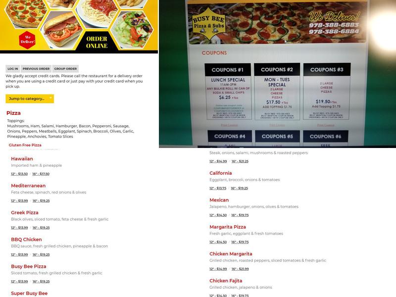 Busy Bee Pizza & Subs Menu