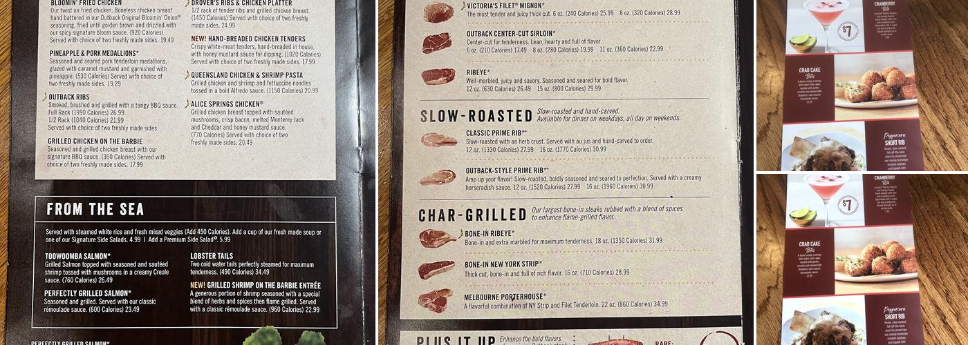 Outback Steakhouse Menu