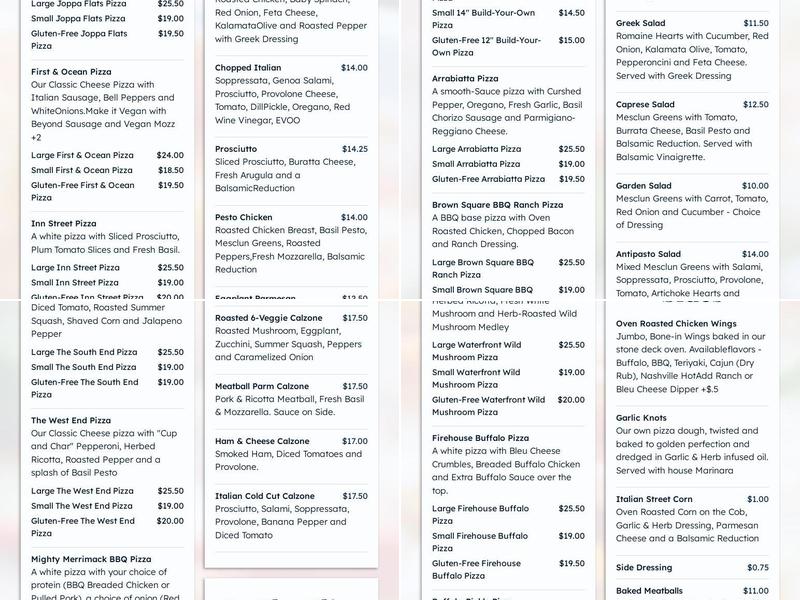 Anchor Stone Deck Pizza Menu