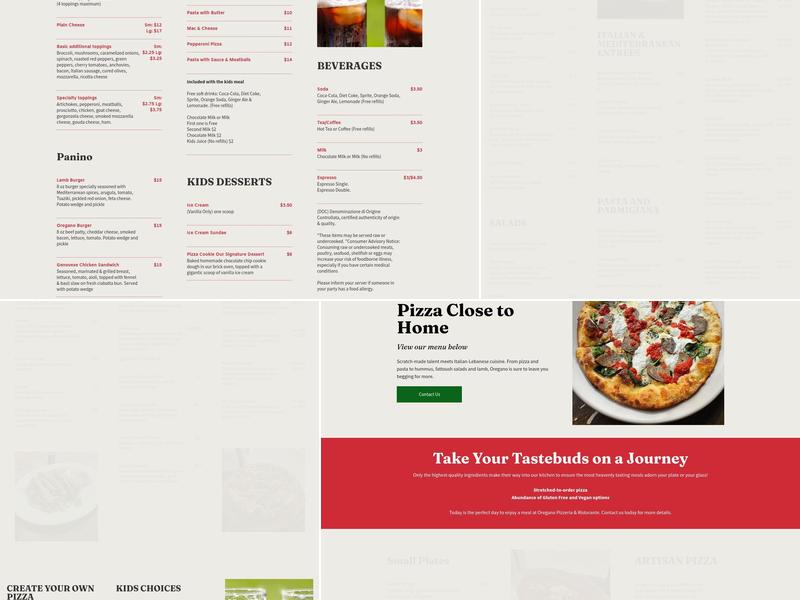 Oregano Pizzeria & Ristorante Menu