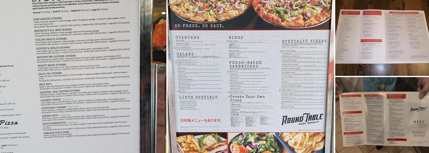 Round Table Pizza Menu