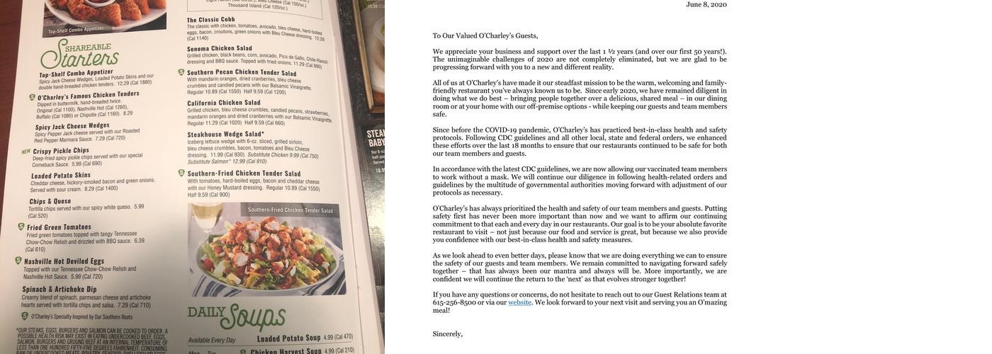 O'Charley's Restaurant & Bar Menu