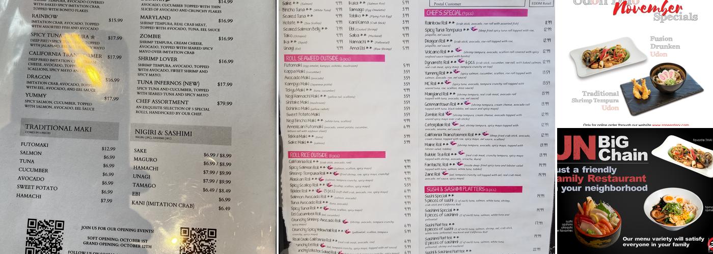 Zane Ocha Thai Sushi Bar – Authentic Thai & Japanese Cuisine in Germantown Menu