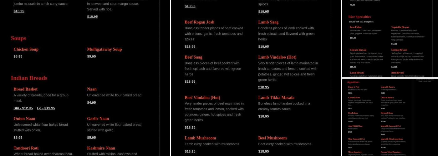 Passage To India Menu