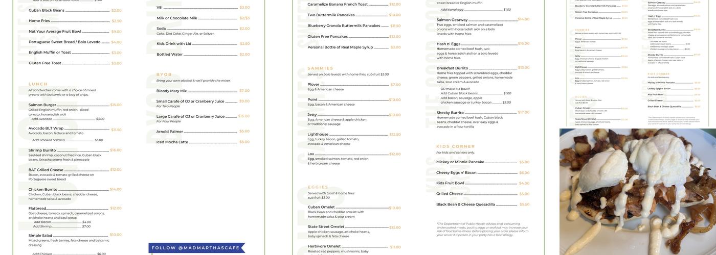 Mad Martha's Cafe Menu