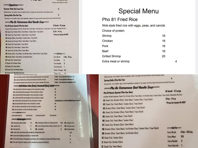 Pho 81 Menu