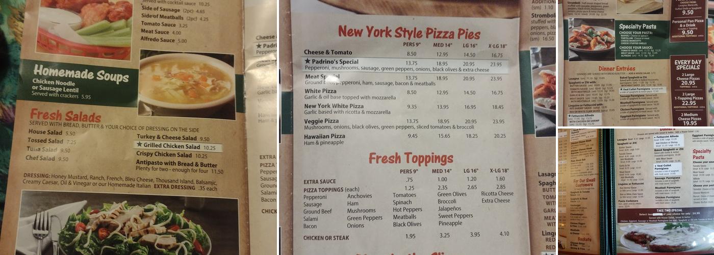 Padrino's Pizza Menu