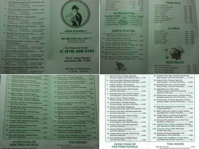 Evergreen Chinese Restaurant Menu