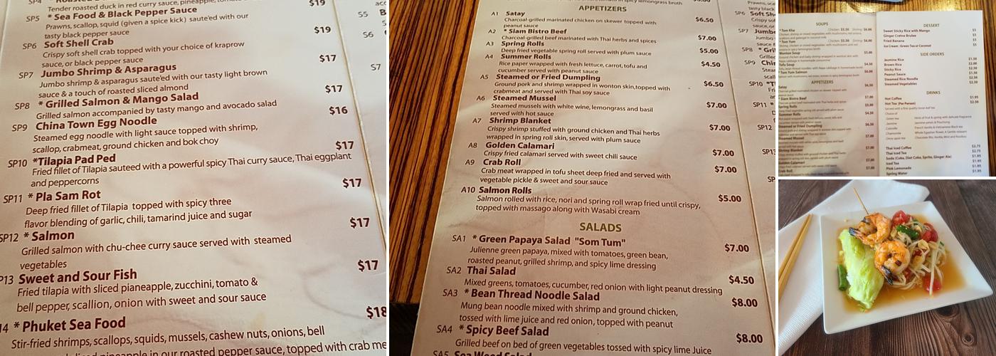 Siam Bistro Menu