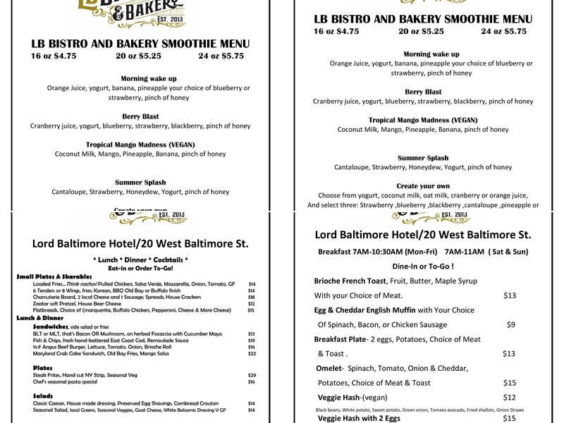 LB Bistro & Bakery Menu