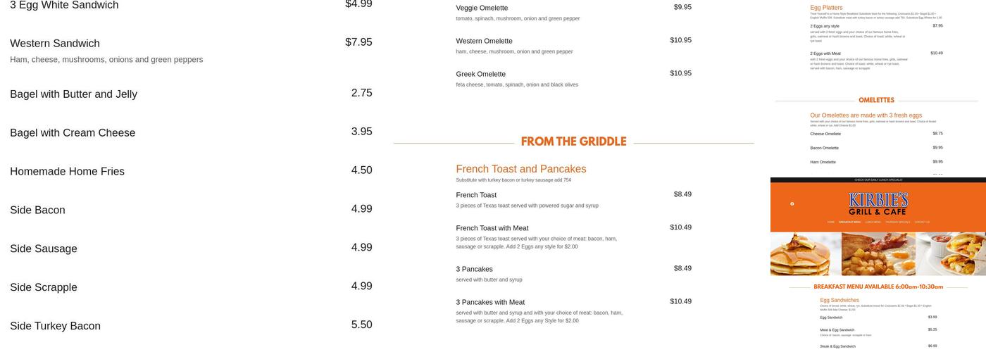 Kirbies Grill and Cafe Menu