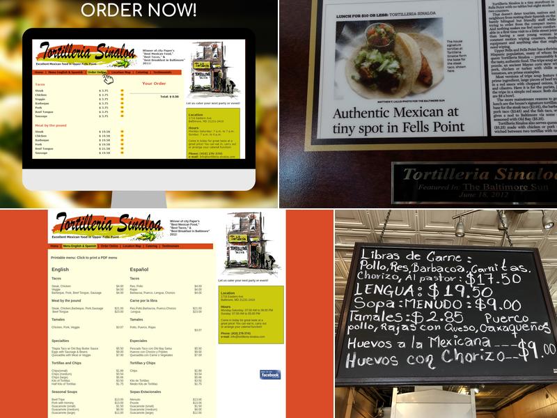 Tortilleria Sinaloa Menu