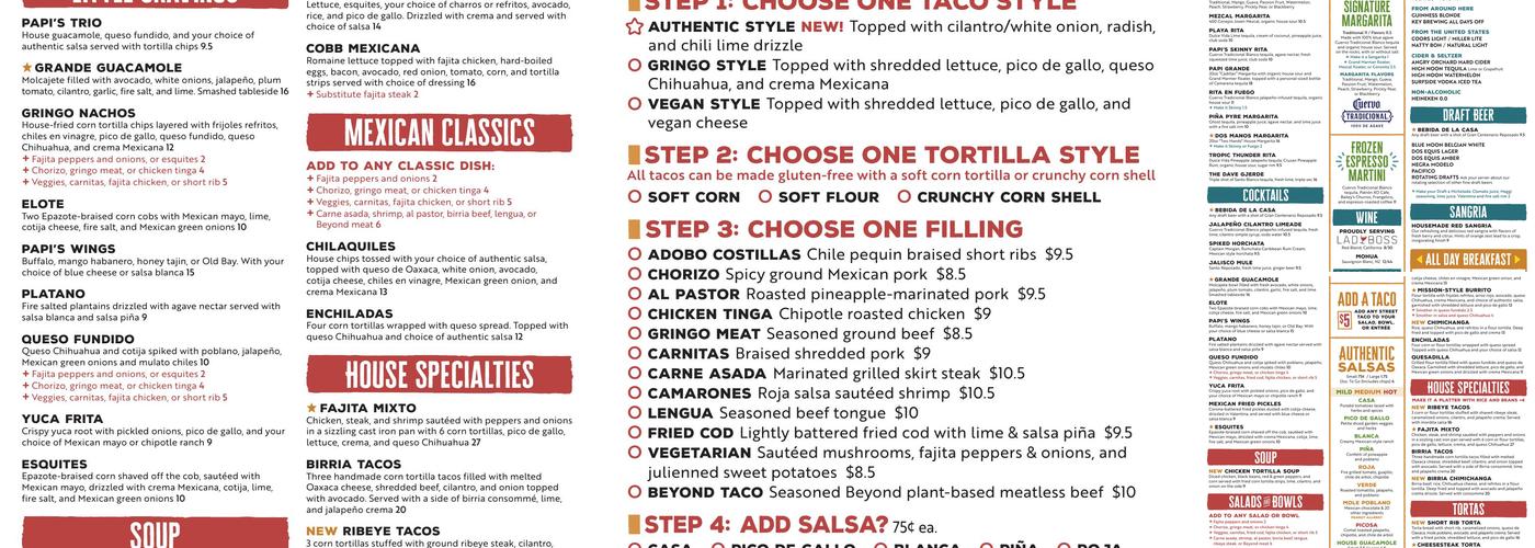 Papi's Tacos Menu