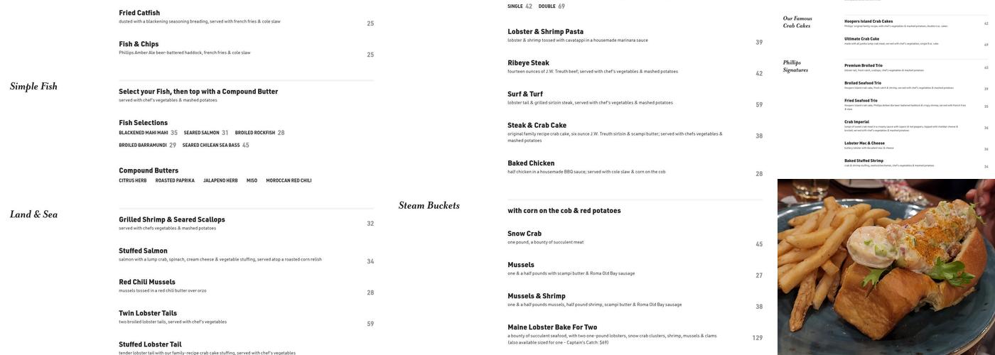 Phillips Seafood Menu