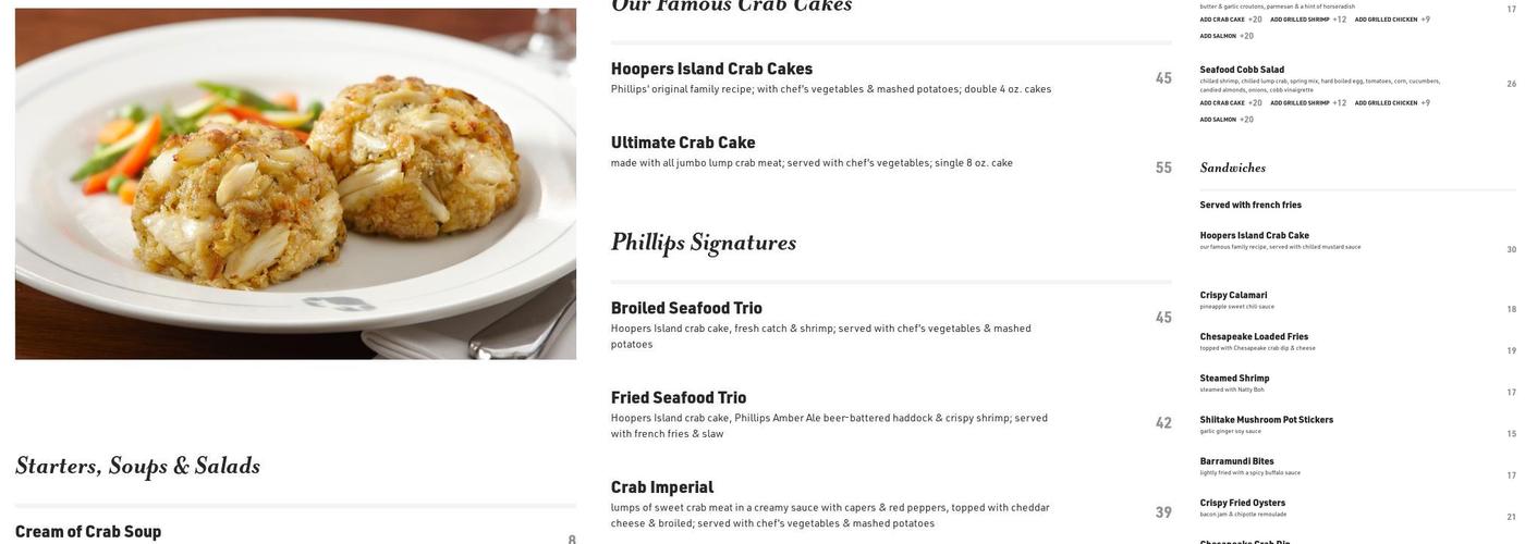Phillips Seafood Menu