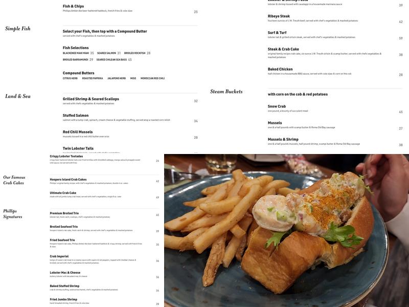 Phillips Seafood Menu
