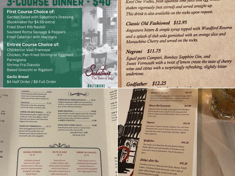 Sabatino's Menu