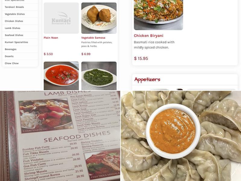 Kumari Restaurant & Bar - Mount Vernon Menu