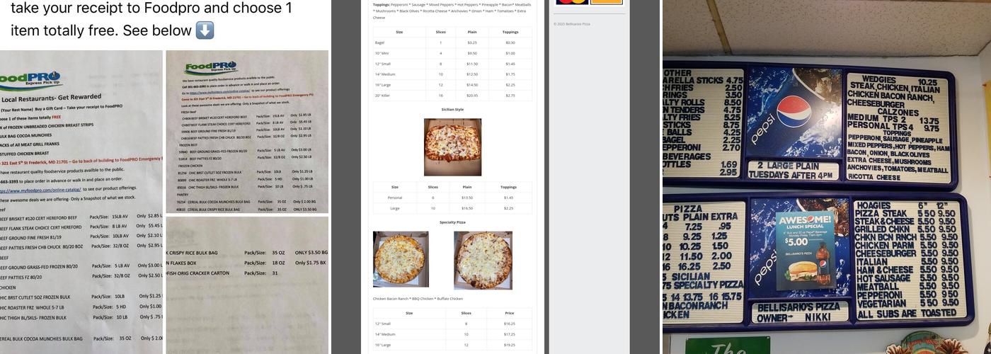 Bellisario's Pizza Menu