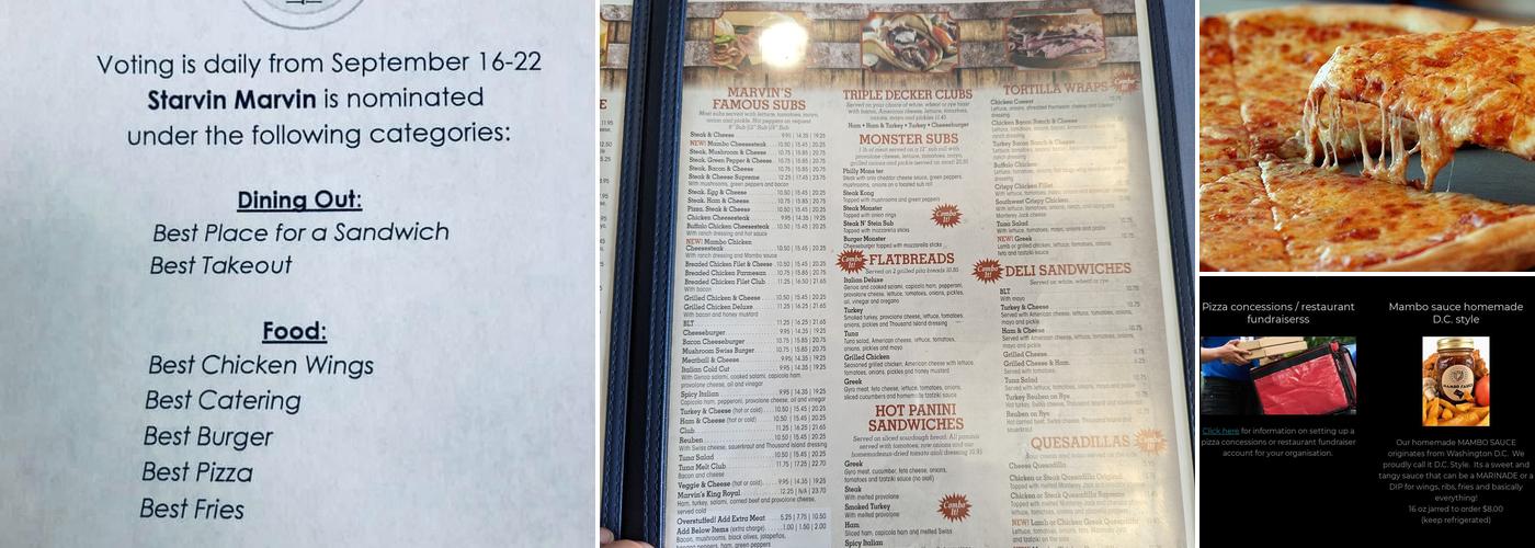 Starvin Marvin Pizzeria & Grille Menu