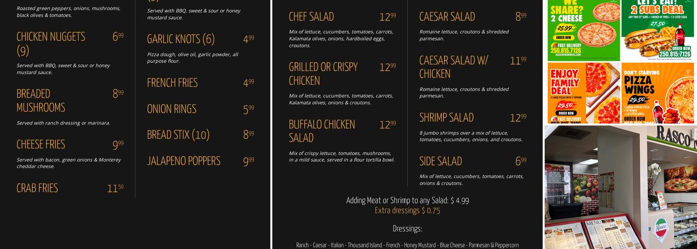 Rasco Pizza Menu