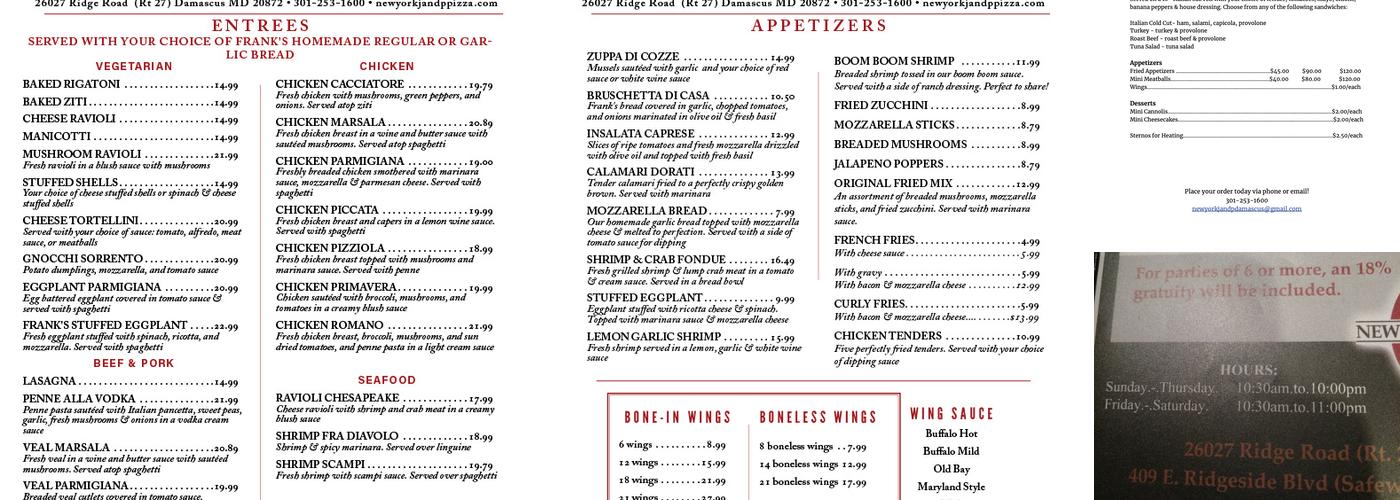 New York J & P Pizza Menu
