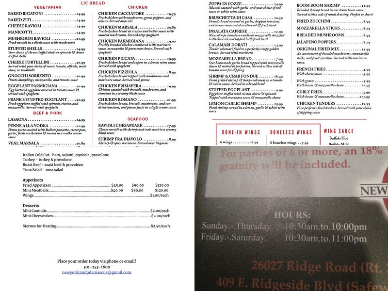 New York J & P Pizza Menu