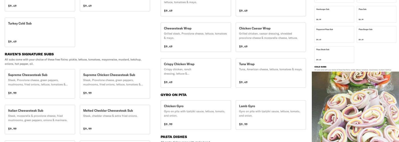 Pizza Ravens Menu