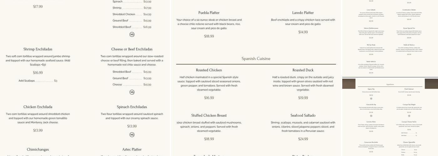 Cacique Restaurant Menu