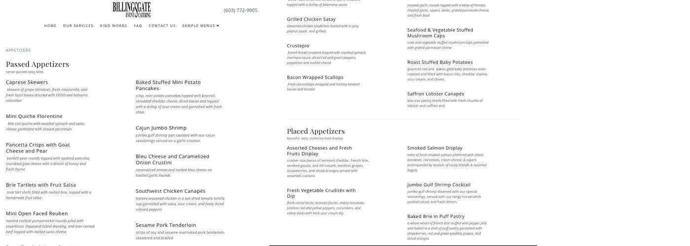 Billingsgate Deli and Event Catering Menu