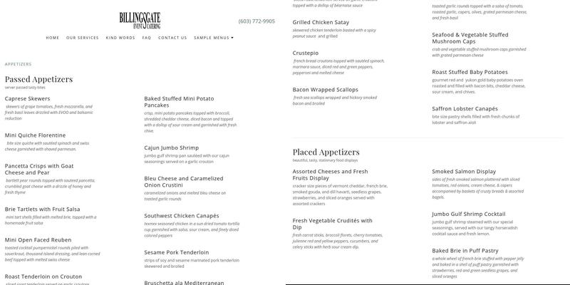 Billingsgate Deli and Event Catering Menu