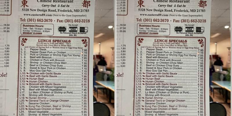 Eastern 89 Menu