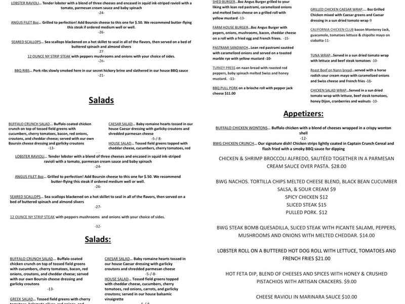 Black Water Grill Menu