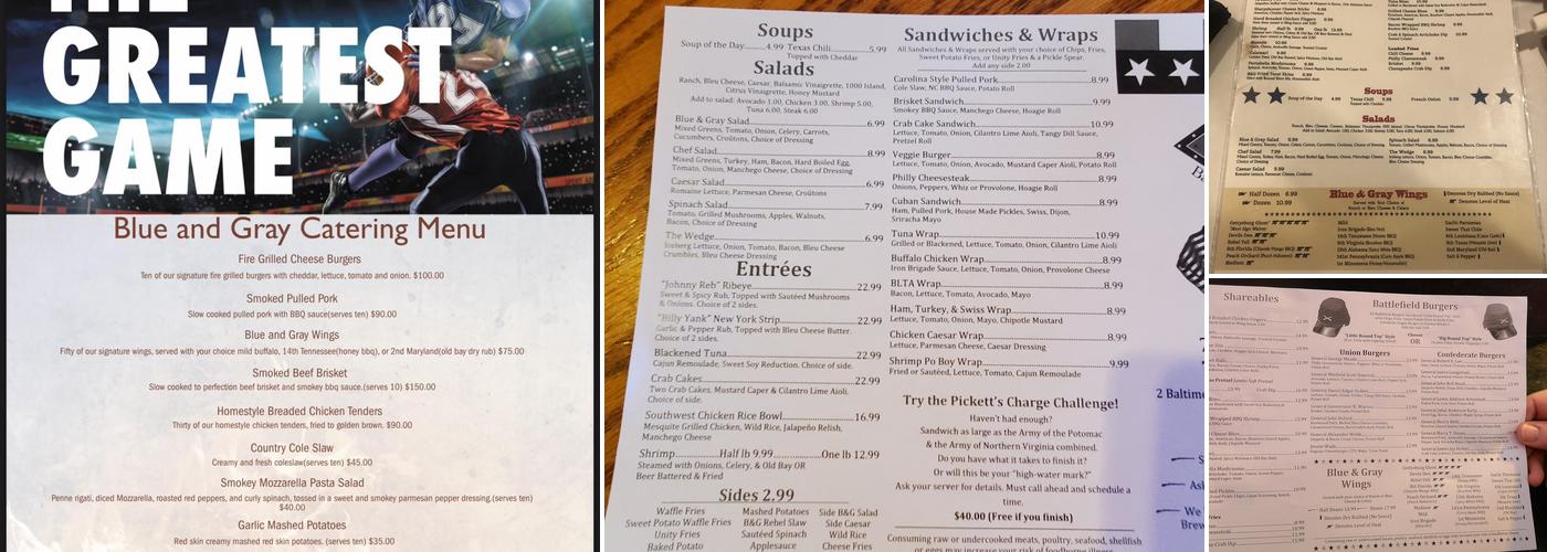 Blue & Gray Bar & Grill Menu