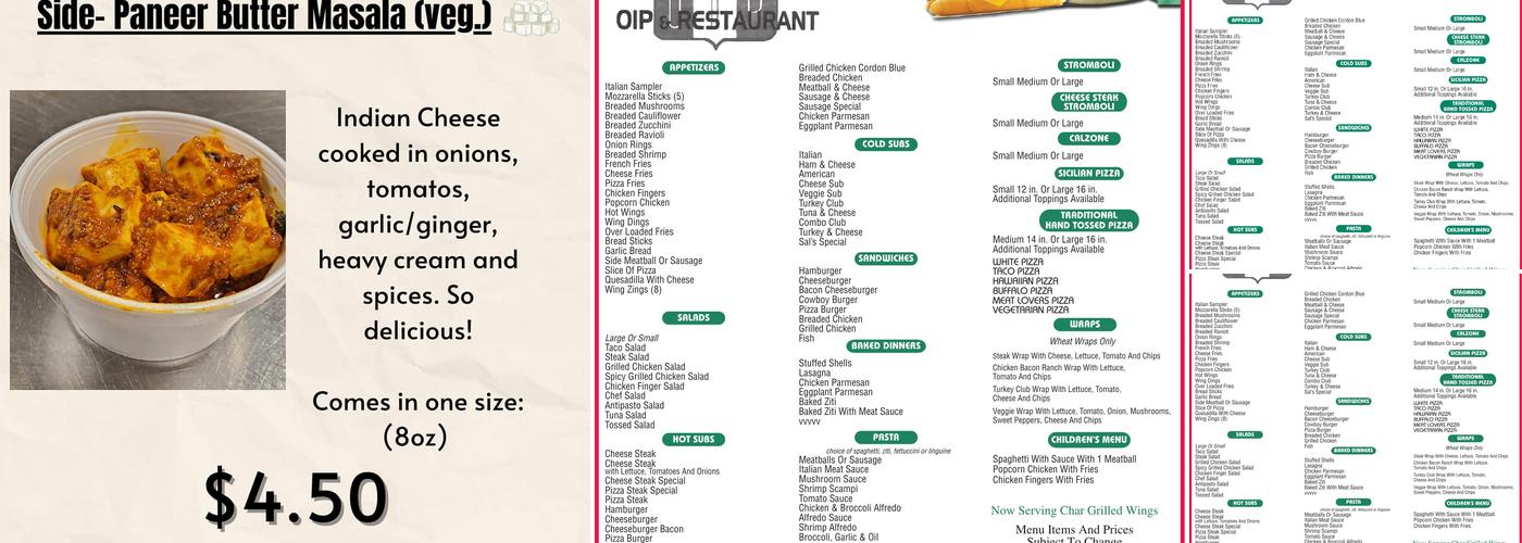 Sal's OIP & Restaurant Menu