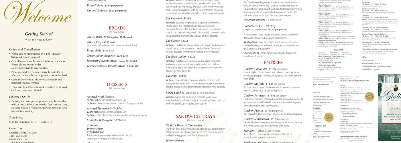 Giolitti Delicatessen Menu