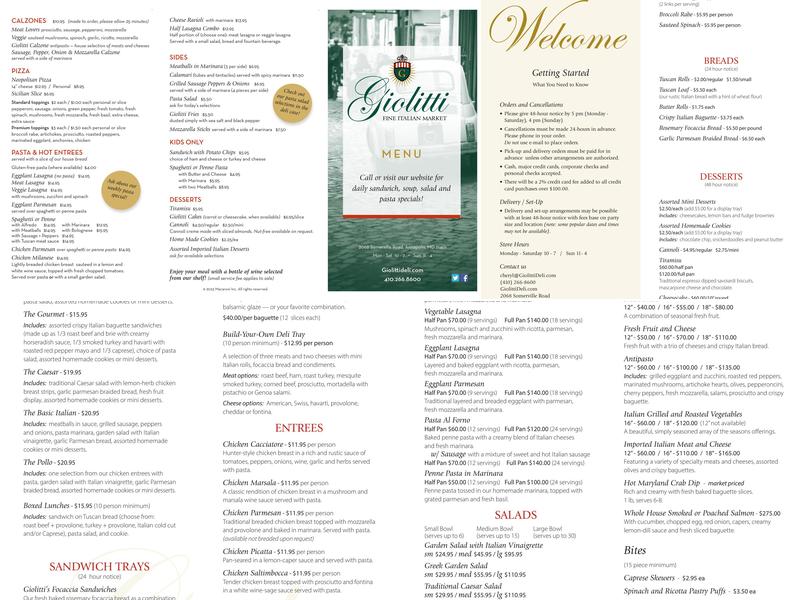 Giolitti Delicatessen Menu