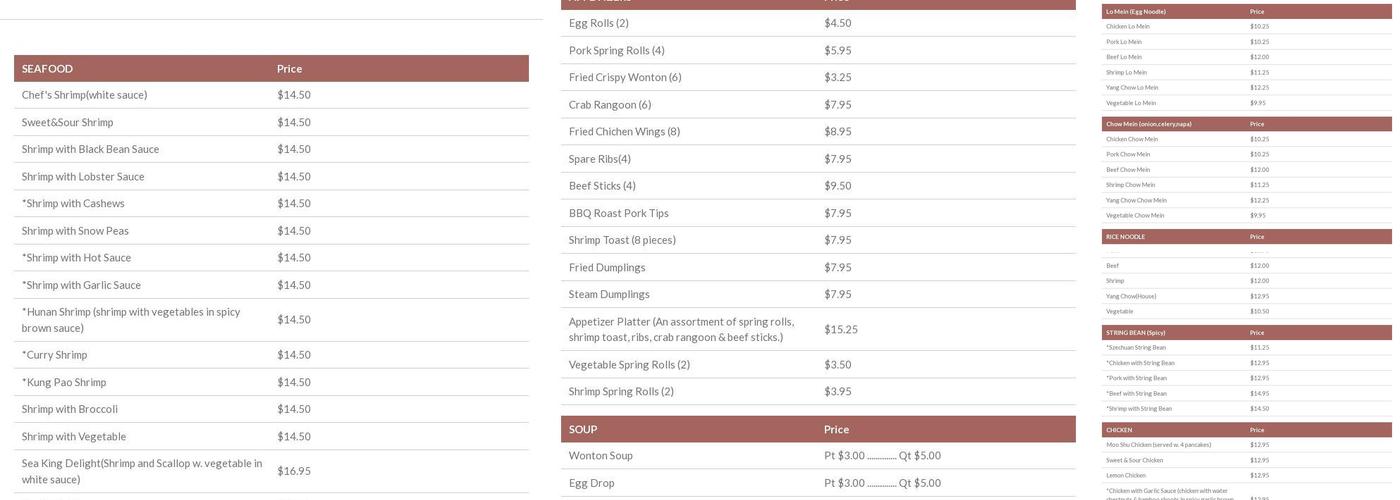 Ming's Cafe Menu